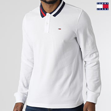 https://laboutiqueofficielle-res.cloudinary.com/image/upload/v1627651009/Desc/Watermark/3logo_tommy_jeans.svg Tommy Jeans - Polo Manches Longues Flag Neck 2215 Blanc