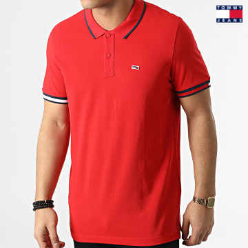 https://laboutiqueofficielle-res.cloudinary.com/image/upload/v1627651009/Desc/Watermark/3logo_tommy_jeans.svg Tommy Jeans - Polo Manches Courtes Regular Flag Cuff 2963 Rouge