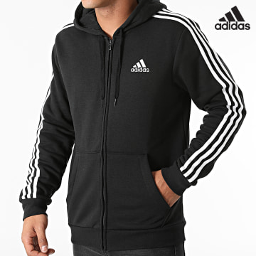 Adidas Sportswear - GK9051 Felpa con zip e cappuccio a righe nere