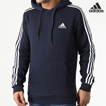 Adidas Sportswear - GK9073 Felpa con cappuccio a righe blu navy