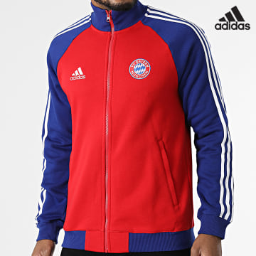 Adidas Sportswear - FC Bayern Giacca con zip a righe H67174 Rosso Blu Reale