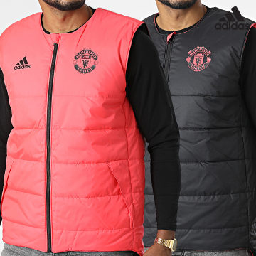 Adidas Sportswear - Piumino reversibile senza maniche Manchester United FC HG1248 Nero Rosso