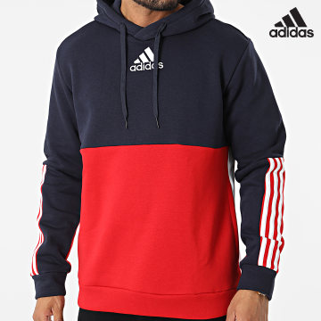 Adidas Sportswear - Felpa con cappuccio a righe HL1983 Rosso Navy Bianco