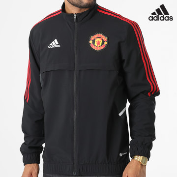 Adidas Sportswear - Giacca con zip a righe nere del Manchester United FC H64037