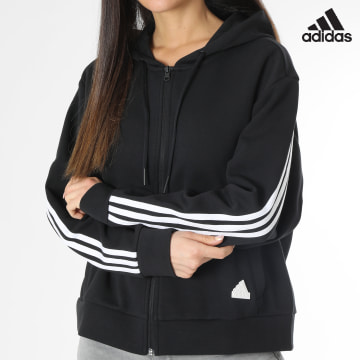 Adidas Sportswear - HT4715 Felpa con cappuccio e zip a righe nere