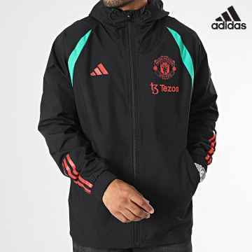Adidas Sportswear - Manchester United IA7298 Giacca con cappuccio e zip a righe nere