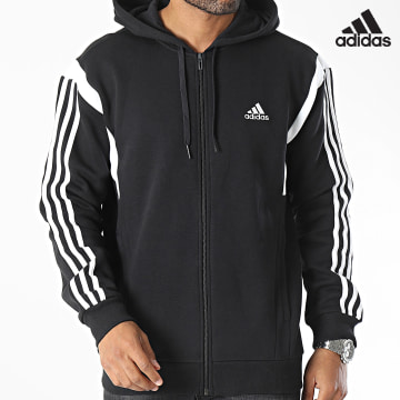 Adidas Sportswear - CB IP2234 Felpa con cappuccio e zip a righe nere