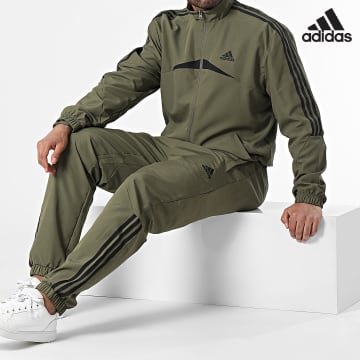 Adidas Performance - Conjunto de chaqueta con cremallera y pantalón de chándal verde caqui IT4021