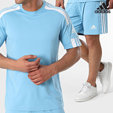 Adidas Sportswear - Ensemble Tee Shirt Et Short Jogging A Bandes Squad 21 GN6726 GN6720 Bleu Clair