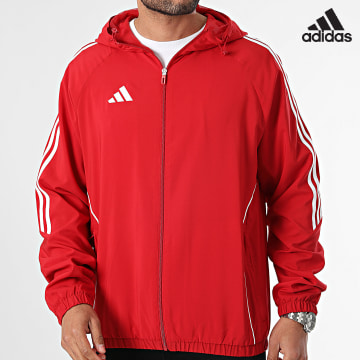Adidas Sportswear - Tiro24 IM8809 Giacca con zip e cappuccio rosso bianco con strisce