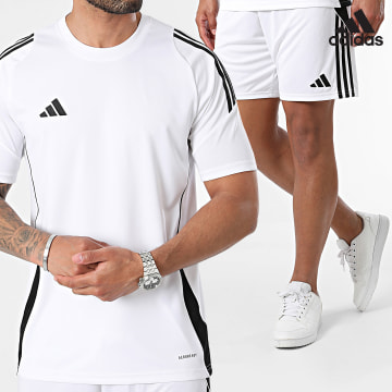 Adidas Sportswear - IS1019-IR9380 Set di maglietta e pantaloncini da jogging a righe bianche e nere