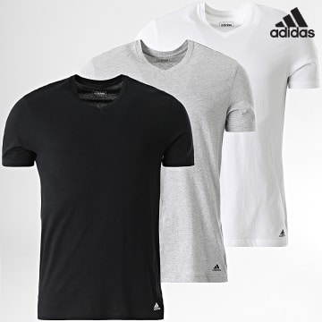 Adidas Sportswear - Lot De 3 Tee Shirts Col V 4A1M05 Blanc Noir Gris Chiné