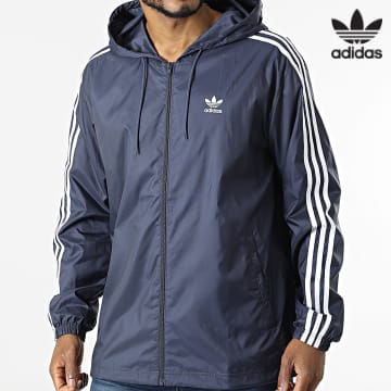 Adidas Originals - Adicolor Giacca a vento con cappuccio 3 strisce HB9491 Blu navy