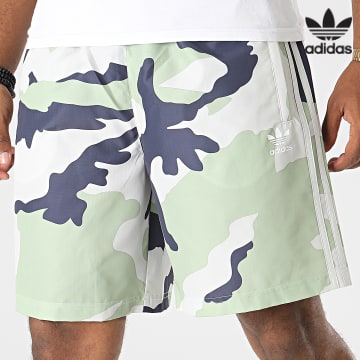 Adidas Originals - Pantalones cortos de jogging con banda gráfica HF4873 Beige Verde claro Camuflaje