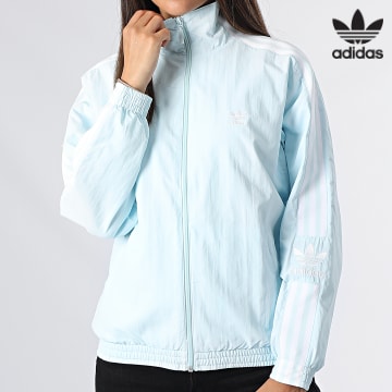 Adidas Originals - Giacca con zip a righe blu chiaro HN5900