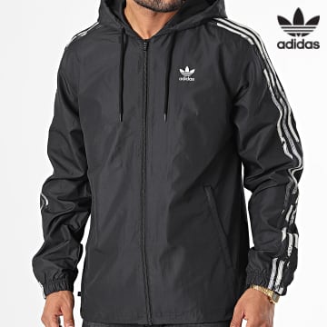 Adidas Originals - HK5139 Giacca con cappuccio e zip a righe mimetiche nero