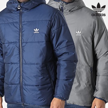 Adidas Originals - HM2462 Cappotto reversibile con cappuccio blu navy grigio