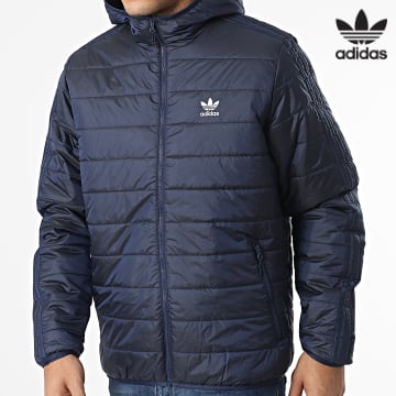 Adidas Originals - Cappotto con cappuccio a righe blu navy HL9210