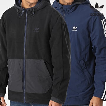 Adidas Originals - Veste Zippée Capuche Réversible A Bandes HL9188 Bleu Marine Noir