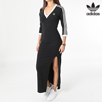 Adidas Originals - Abito donna con scollo a V a righe IK0439 Nero