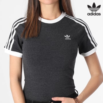 Adidas Originals - Tee Shirt A Bande Femme 3 Stripes IU2429 Noir Chiné