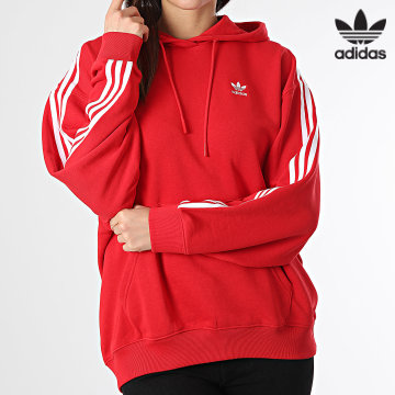 Adidas Originals - Sudadera con capucha oversize 3 rayas para mujer IN8397 Rojo