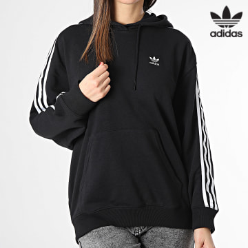 Adidas Originals - Felpa con cappuccio oversize da donna con strisce 3 strisce IU2418 Nero