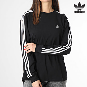 Adidas Originals - Camiseta de manga larga a rayas para mujer 3 rayas IU2412 Negro