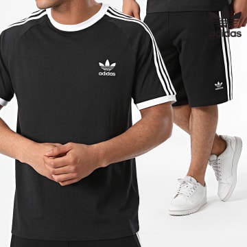 Adidas Originals - Conjunto de camiseta y pantalón corto de 3 rayas IA4845 IU2337 Negro
