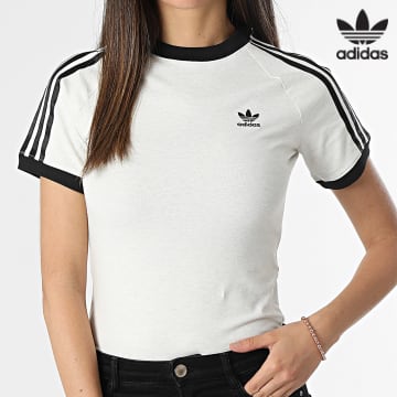 Adidas Originals - Camiseta de rayas para mujer IR8104 Blanco jaspeado