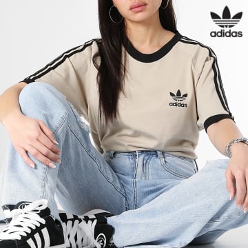 Adidas Originals - Maglietta donna 3 strisce IM2079 Beige Nero