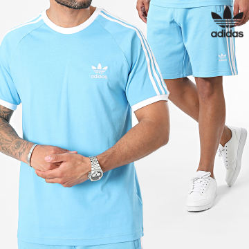 Adidas Originals - Conjunto de camiseta de rayas azules y blancas y pantalón corto IM9392-IR8008