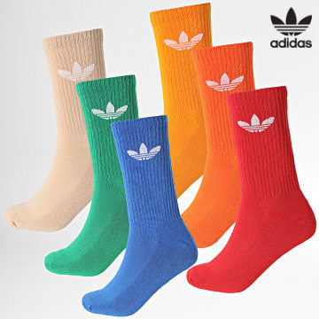 Adidas Originals - Lot De 6 Paires De Chaussettes The Crew Sock IX5275 Bleu Roi Beige Vert Rouge Orange Jaune