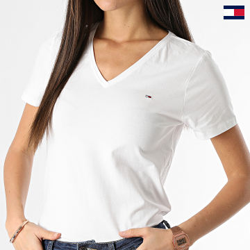 Tommy Jeans - Tee Shirt Skinny Femme Col V Stretch 9197 Blanc