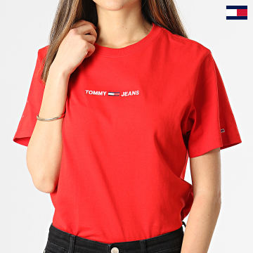 Tommy Jeans - Maglietta da donna con cappuccio Tommy Flag 0057 Rosso