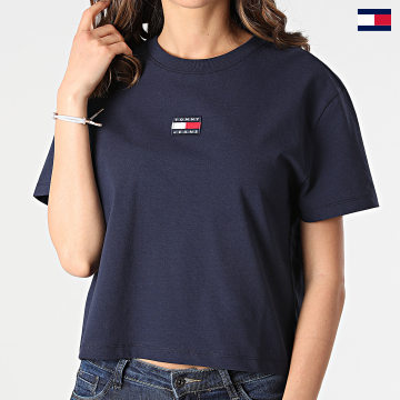 Tommy Jeans - Tee Shirt Femme Tommy Center Badge 0404 Bleu Marine