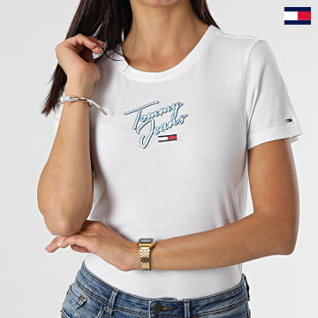Tommy Jeans - Camiseta Mujer Skinny Script 9558 Blanca