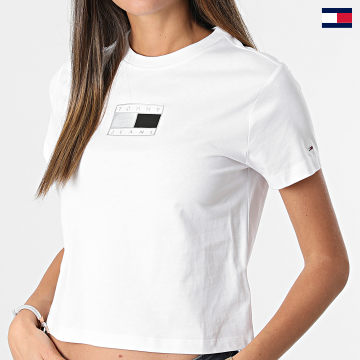 Tommy Jeans - Maglietta da donna Crop Metallic 2118 bianca