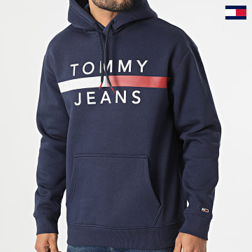Tommy Jeans - Felpa con cappuccio con bandiera riflettente 7410 blu navy