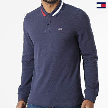 Tommy Jeans - Polo Manches Longues Flag Neck 2215 Bleu Marine