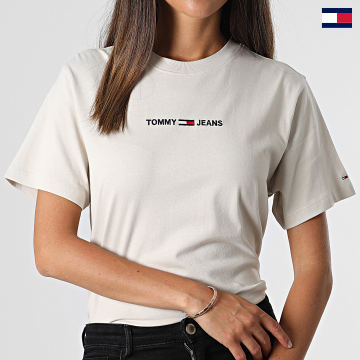 Tommy Jeans - Tee Shirt Femme Linear Logo 0057 Beige