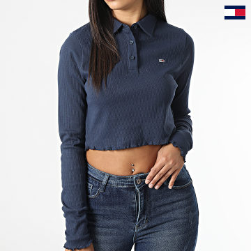 Tommy Jeans - Polo Manches Longues Femme Crop Rib 3423 Bleu Marine