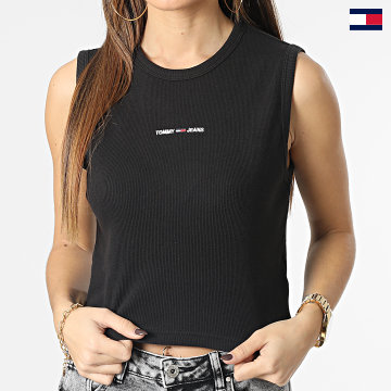 Tommy Jeans - Camiseta de tirantes para mujer Tiny Crop Linear Negro
