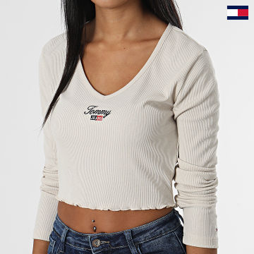 Tommy Jeans - Tee Shirt Manches Longues Femme Crop Baby 3626 Beige