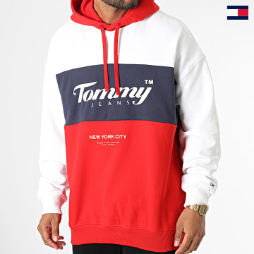 Tommy Jeans - Archivio 4200 Felpa con cappuccio bianco navy rosso tricolore