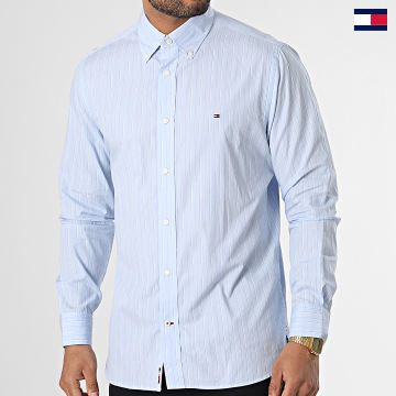 Tommy Hilfiger - Natural Soft 8321 Camisa de rayas azul claro de manga larga