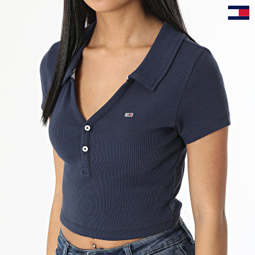 Tommy Jeans - Polo Manches Courtes Femme Essential V-Neck 5322 Bleu Marine