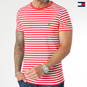 Tommy Hilfiger - Tee Shirt A Rayures Stretch Slim 0800 Rouge Blanc