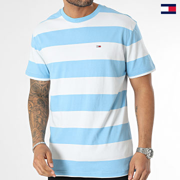 Tommy Jeans - Tee Shirt Classic Tonal Stripe 6308 Blanc Bleu Clair