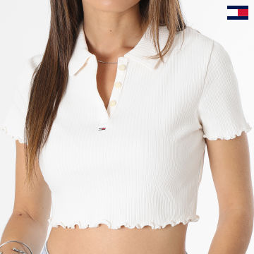 Tommy Jeans - Polo Crop Manches Courtes Femme Pointelle 5840 Blanc